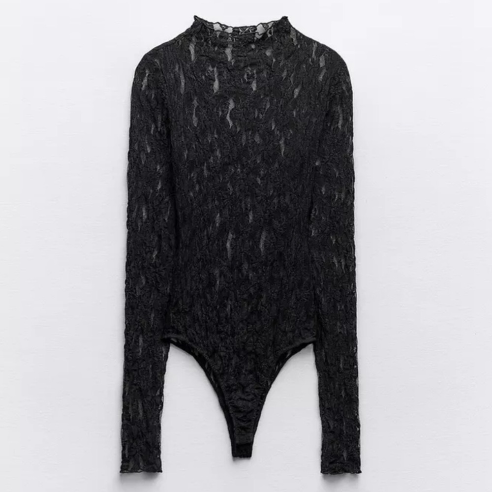 Zara Black Lace Long Sleeve Bodysuit